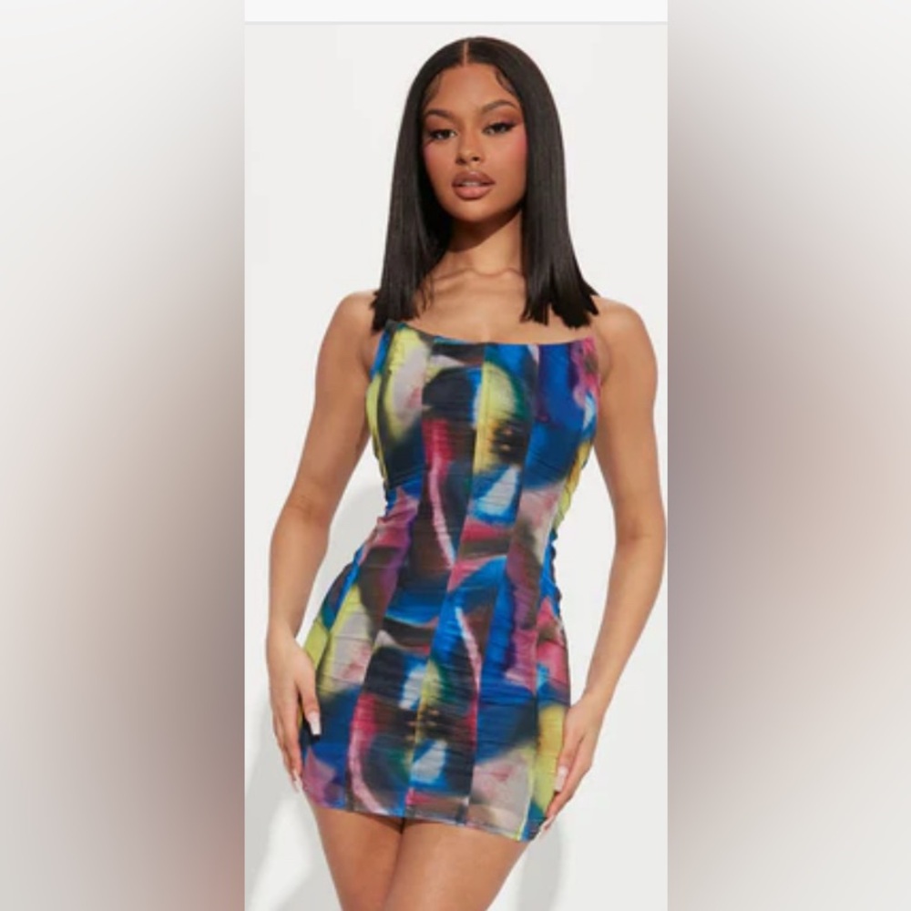 Hottie Mesh Mini Dress - Blue/combo